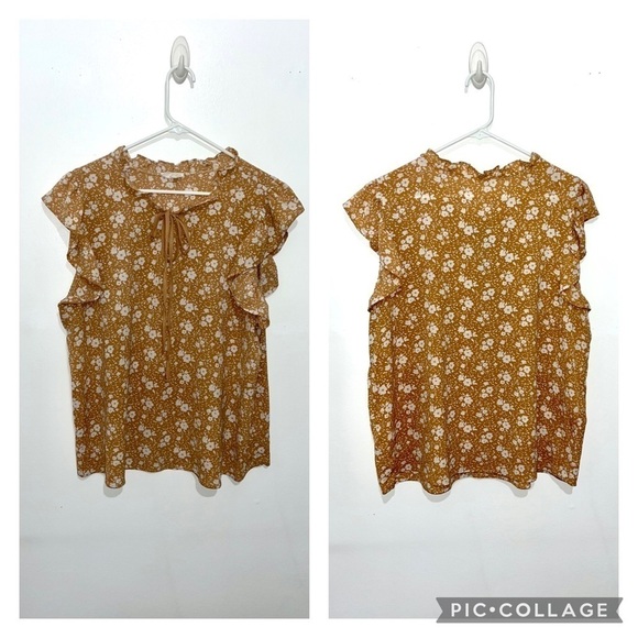 Perch by Blu-Pepper floral ruffle sleeve top w/tie at neck. 2X - Picture 2 of 6